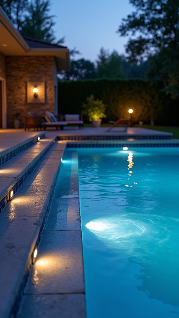 21 Helpful Pool Stairs Lighting Ideas That Guide Each Step enchanting evening pool ambiance