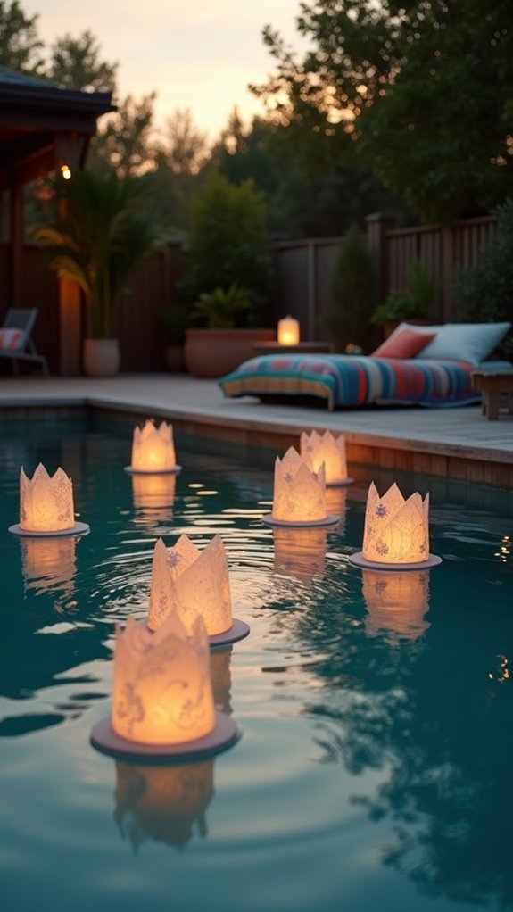 23 Charming String Lighting Around Pool Ideas That Add Simple Magic enchanting floating lantern ambiance