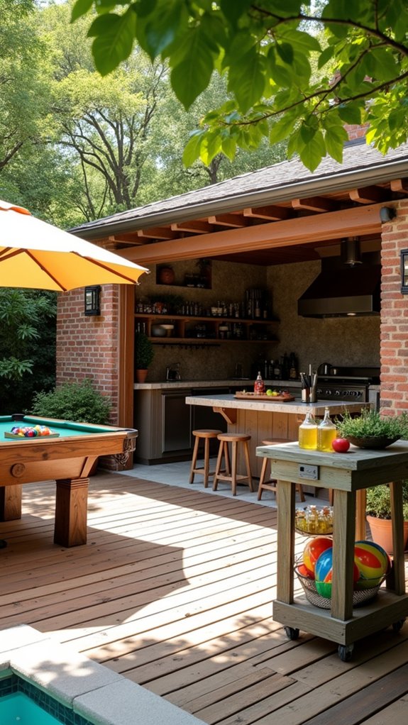 23 Functional Pool House With Outdoor Kitchen Ideas For Easy Entertaining family friendly pool game area