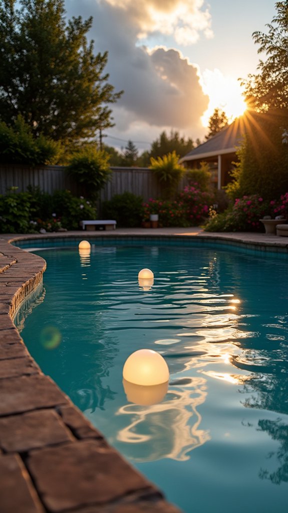23 Warm Pool Wall Lighting Ideas That Wash Surfaces With Gentle Light floating lights enhance ambiance