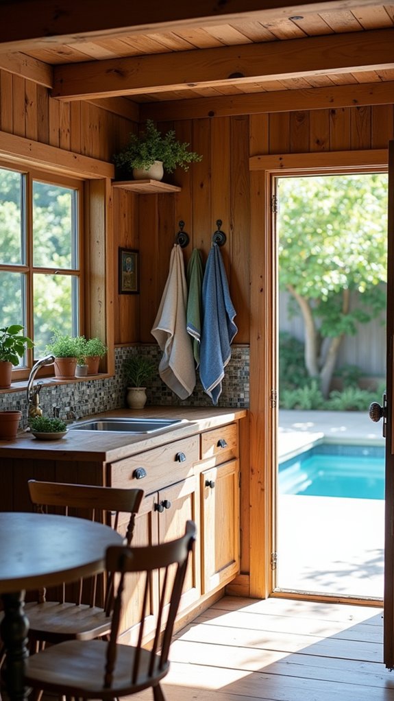 19 Smart Small Pool House Ideas That Maximize Tight Spaces functional mini kitchenette setup