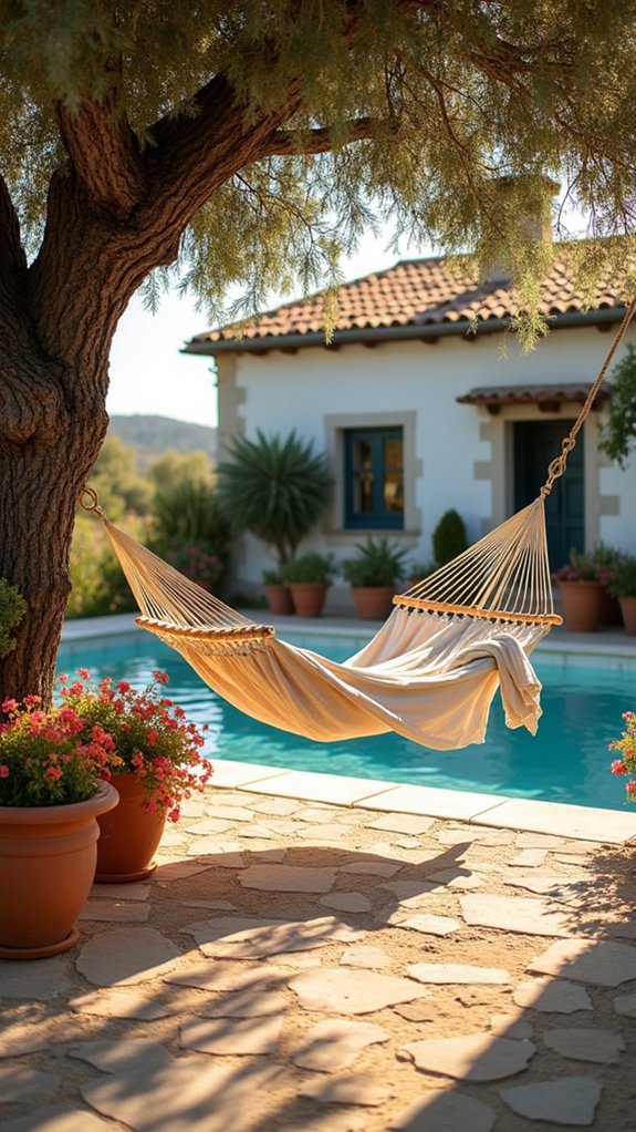 22 Mediterranean Pool House Ideas With Sun Washed Character hammock retreat for relaxation