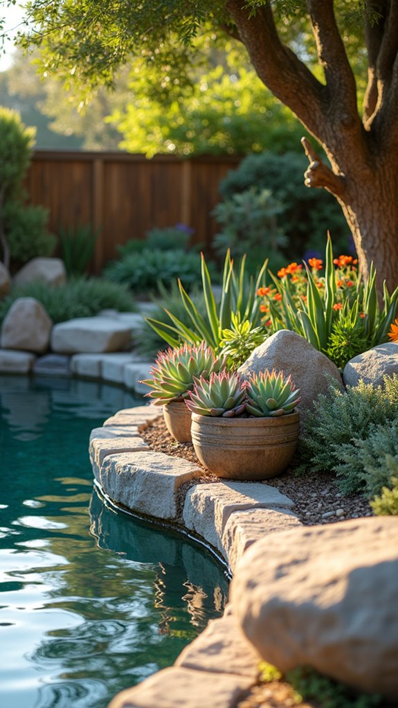18 Natural Pool Shade Ideas That Rely on Beautiful Landscaping heat resistant succulent garden