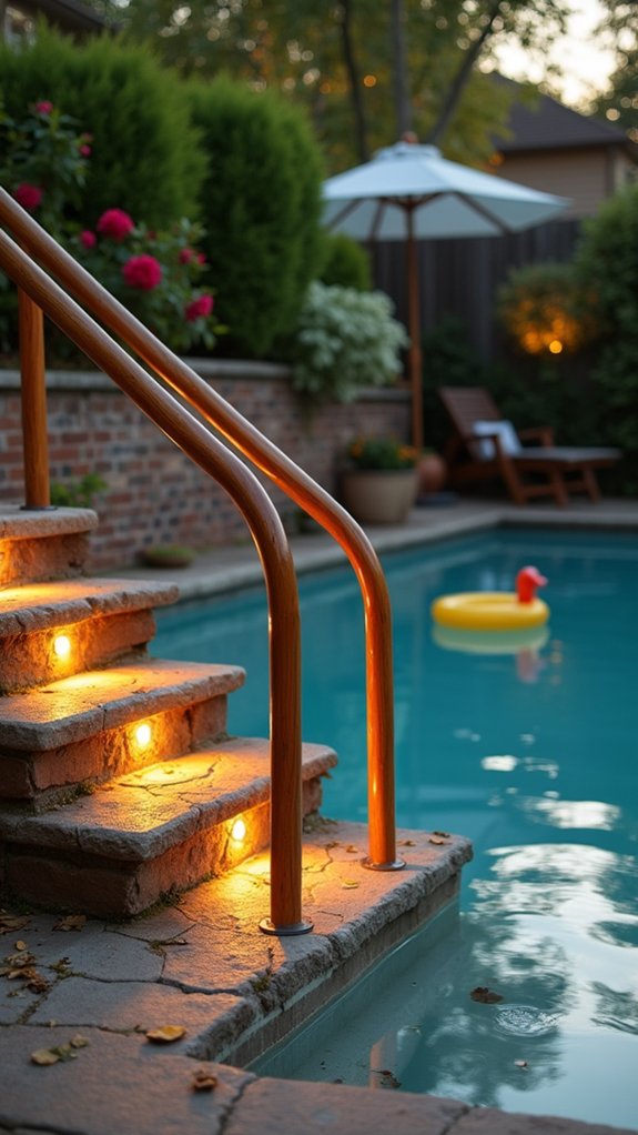 21 Helpful Pool Stairs Lighting Ideas That Guide Each Step illuminated handrails enhance safety