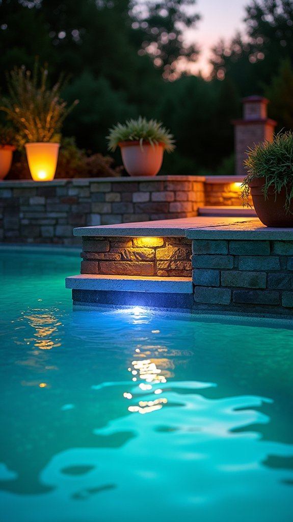22 Bright Underwater Pool Lighting Ideas That Make Swims More Fun illuminated pool step experience