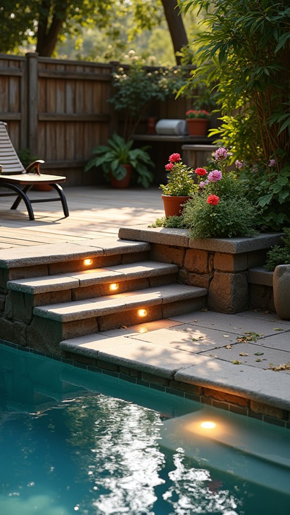 21 Helpful Pool Stairs Lighting Ideas That Guide Each Step illuminated pool step safety