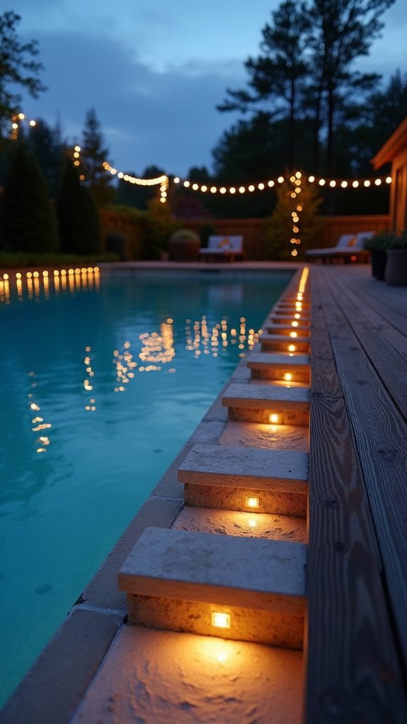 18 Creative Backyard Above Ground Pool Lighting Ideas For Dark Evenings illuminated pool steps enhance safety