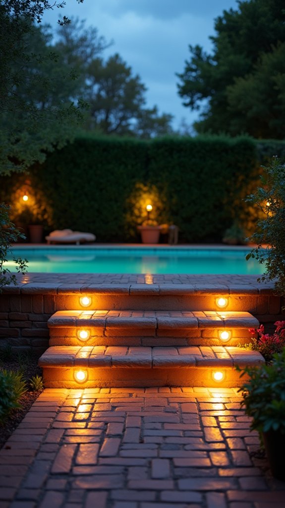 23 Gorgeous Backyard Pool Lighting Ideas That Create a Warm Evening Glow illuminated safe pool entry