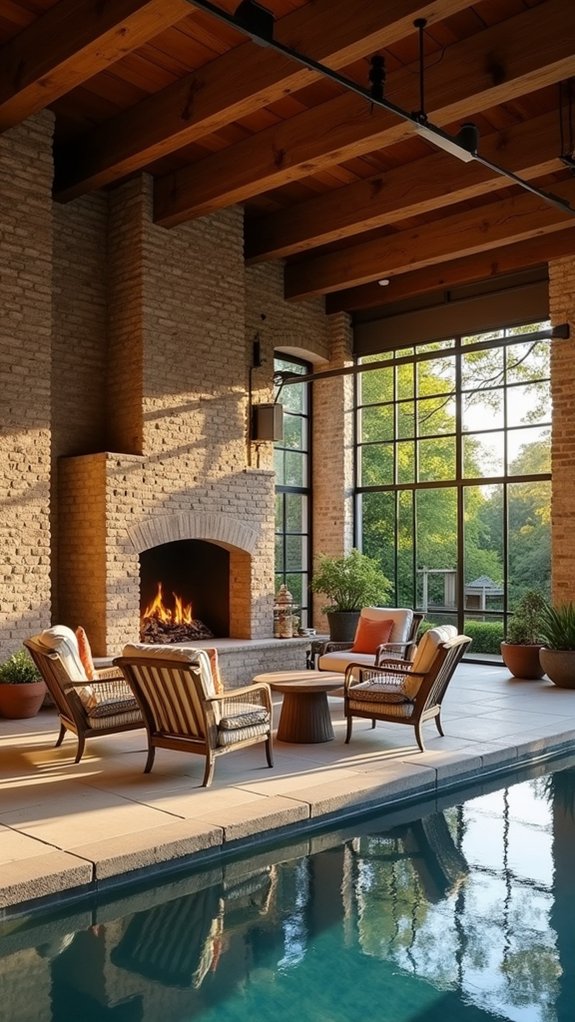 24 Cozy Pool House With Fireplace Ideas For Year Round Comfort industrial charm with coziness