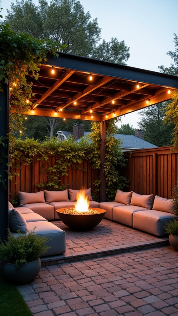 20 Cozy Pool Pergola With Fireplace Ideas For Warm Nights industrial pergola with fire