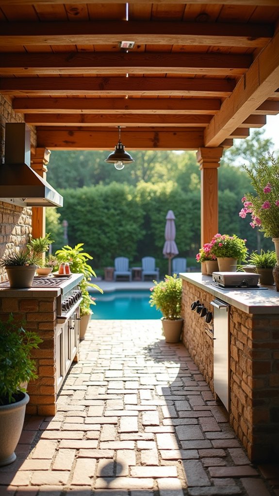 24 Practical Pool Pergola With Kitchen Ideas For Outdoor Cooking integrated sound system pergola
