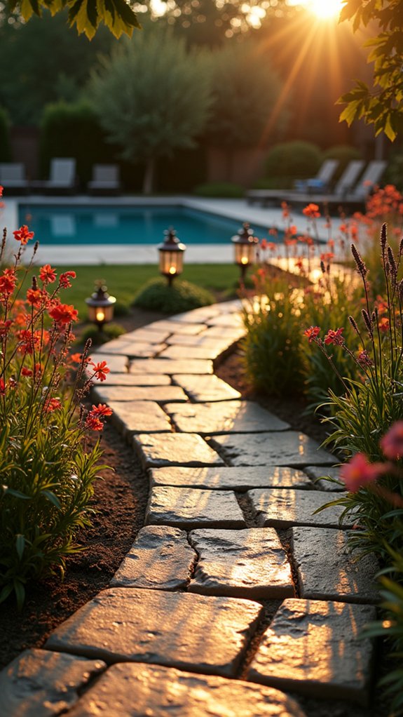 25 Bright Outdoor Pool Lighting Ideas That Elevate the Whole Yard inviting illuminated pool pathway
