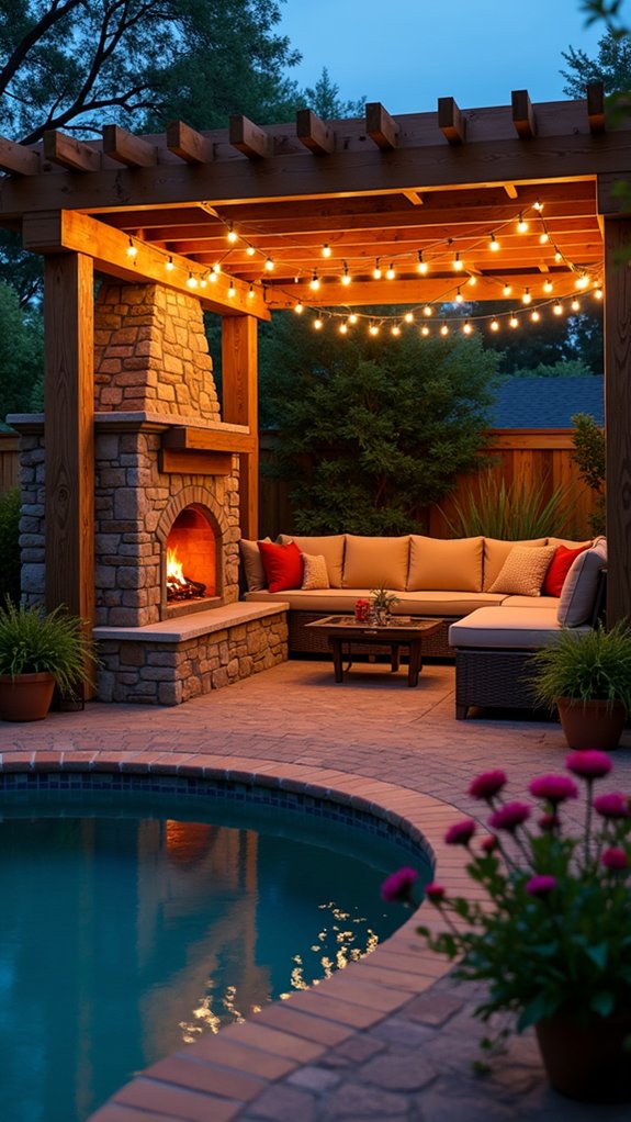 20 Cozy Pool Pergola With Fireplace Ideas For Warm Nights inviting outdoor gathering space