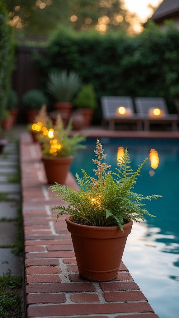 24 Soft Pool Edge Lighting Ideas That Outline the Water Beautifully lighted planters enhance ambiance