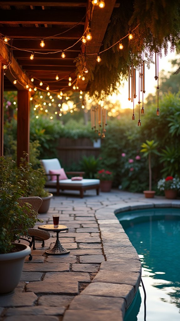 23 Charming String Lighting Around Pool Ideas That Add Simple Magic magical evening ambiance created