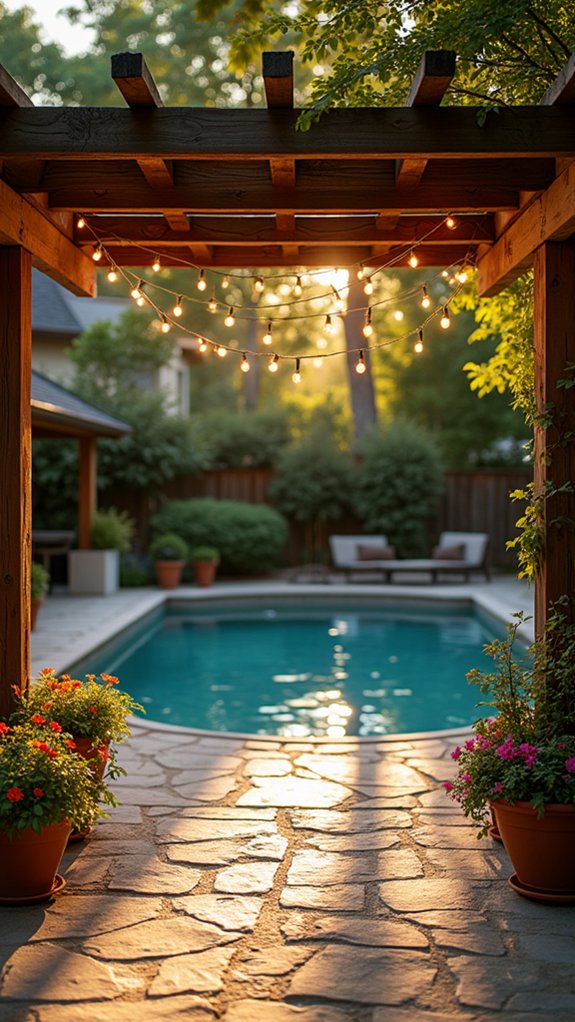 18 Charming Backyard Pool Pergola Ideas That Complete the Space magical evening ambiance created