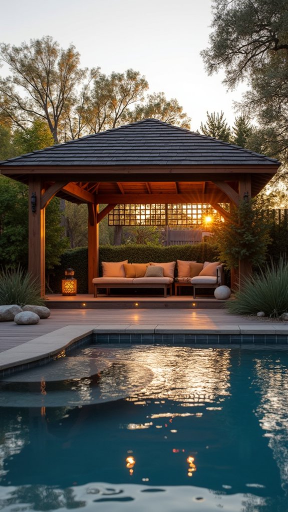 19 Modern Pool Gazebo Design Ideas With Clean Geometry magical evening retreat ambiance