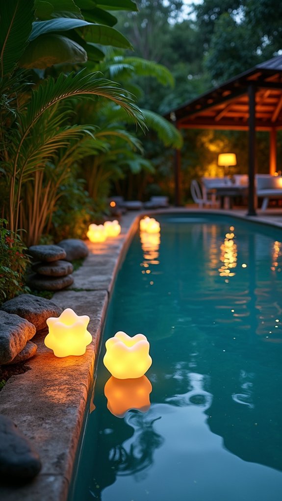 24 Lush Pool Garden Lighting Ideas That Bring Plants to Life magical floating light reflections