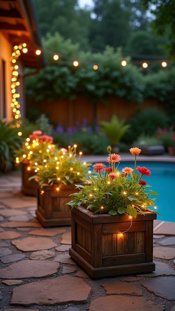 23 Charming String Lighting Around Pool Ideas That Add Simple Magic magical illuminated planter oasis