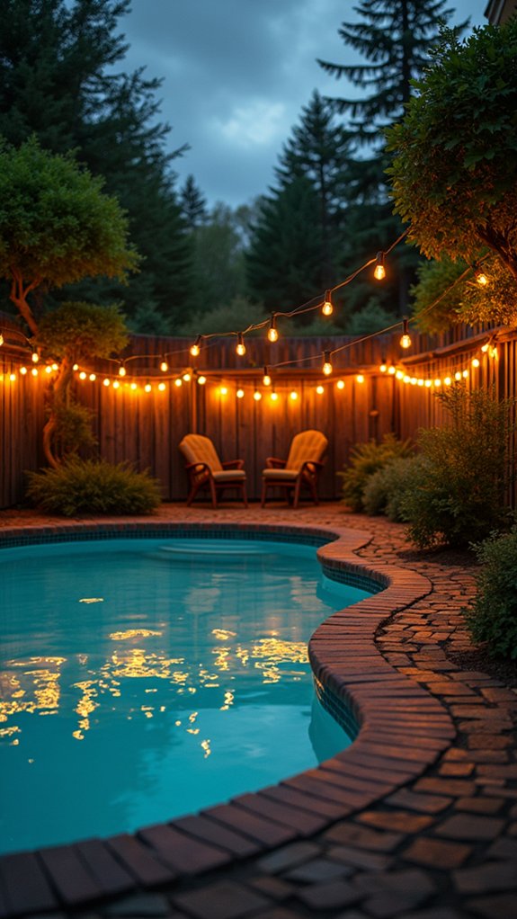18 Relaxing Pool Lighting At Night Ideas That Create a Peaceful Mood magical poolside fairy lights