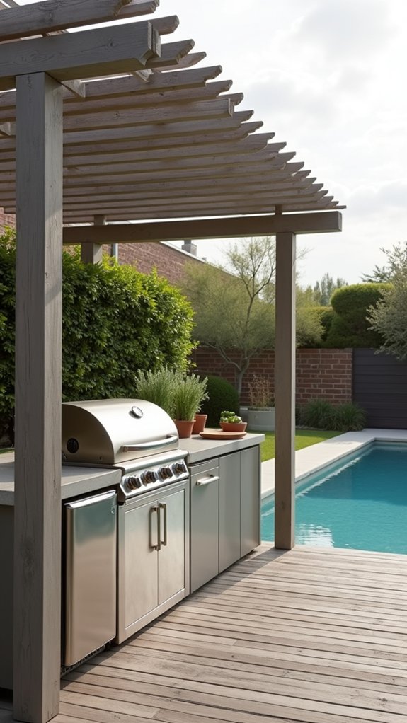 24 Practical Pool Pergola With Kitchen Ideas For Outdoor Cooking minimalist outdoor cooking space