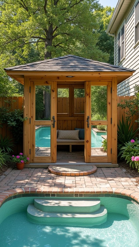 21 Clever Small Backyard Pool Cabana Ideas That Make Space Work Harder mirrors enhance space perception