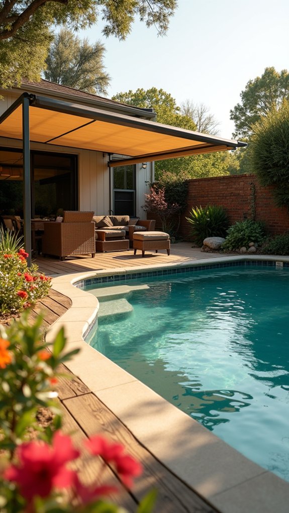 24 Smooth Retractable Pool Shade Ideas That Adjust Effortlessly modern durable poolside shade