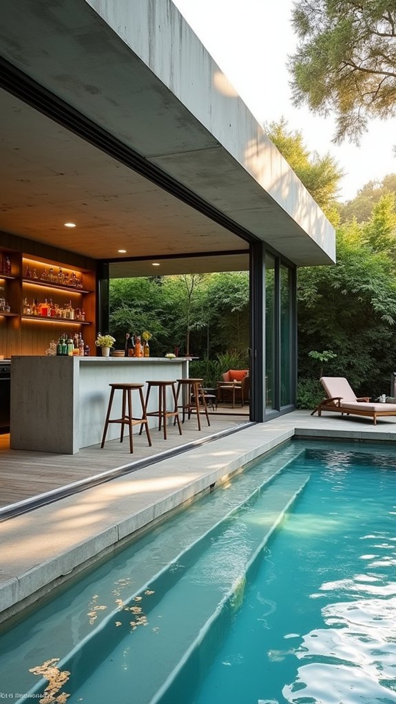 21 Fun Pool House With Bar Ideas That Elevate Summer Parties modern elegance at poolside