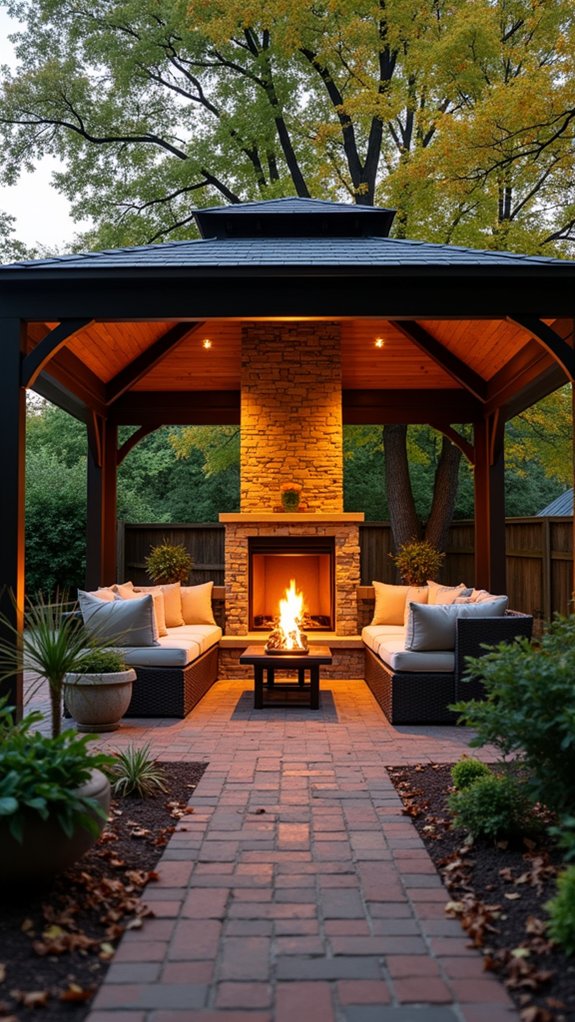 22 Warm Pool Gazebo With Fireplace Ideas That Extend the Season modern gazebo with warmth