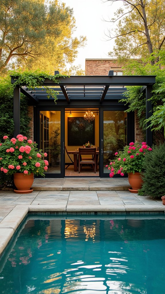 25 Mediterranean Pool Pergola Ideas With Timeless Elegance modern steel glass pergola