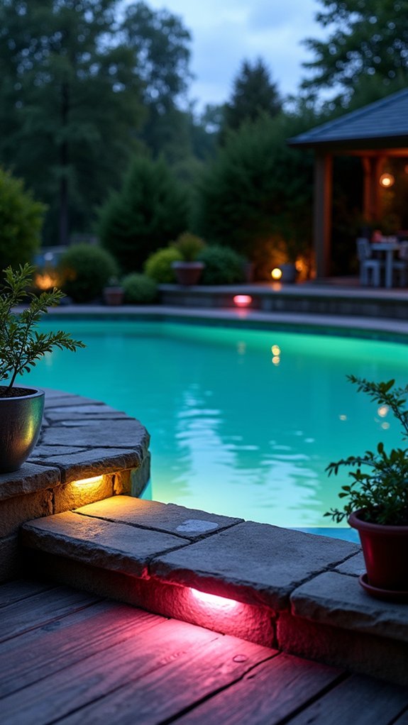 20 Subtle Pool Step Lighting Ideas That Keep Every Stair Visible mood enhancing pool lighting