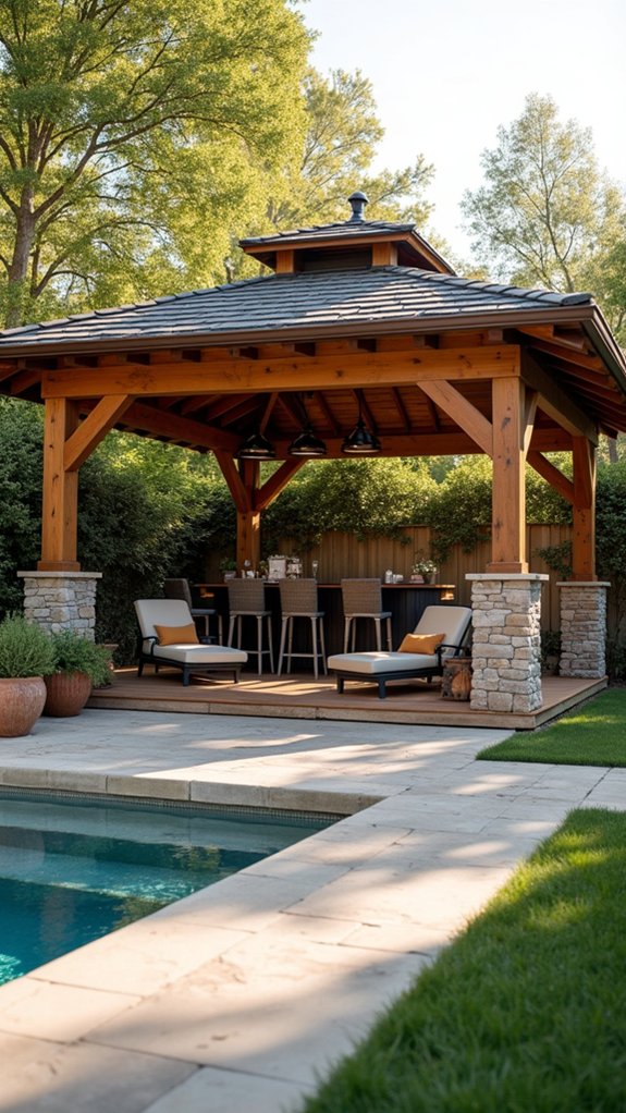 21 Backyard Pool Gazebo Ideas That Anchor the Space multi level outdoor retreat design