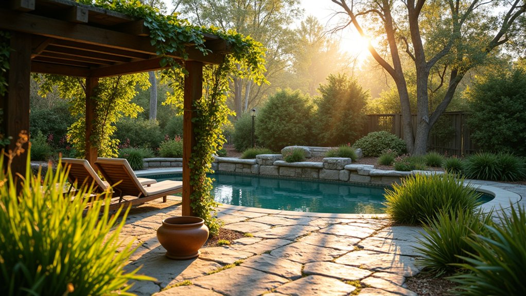 natural landscaping pool shade