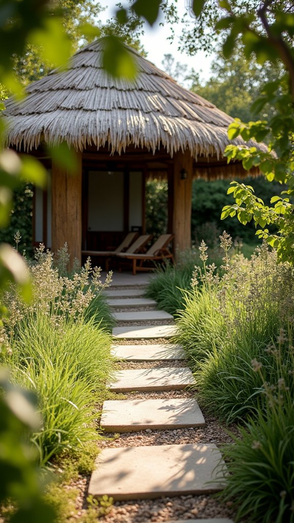 19 Rustic Pool Cabana Ideas With Natural Textures natural pathways enhance charm