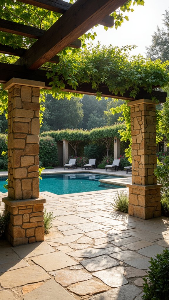 25 Mediterranean Pool Pergola Ideas With Timeless Elegance natural stone pergola elegance