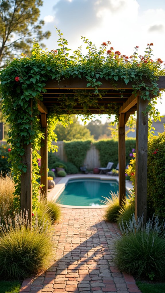 20 Refined Pool Pergola Design Ideas With Architectural Interest nature inspired serene oasis