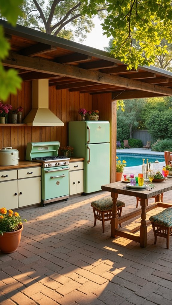 23 Functional Pool House With Outdoor Kitchen Ideas For Easy Entertaining nostalgic retro pool house