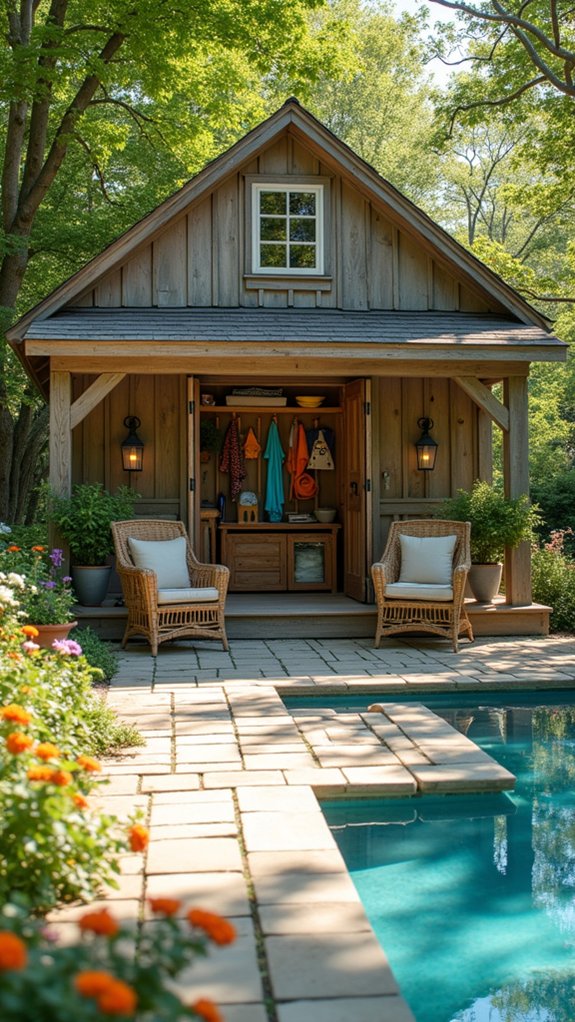 24 Farmhouse Pool House Ideas Full of Cozy Country Style organized storage pool house