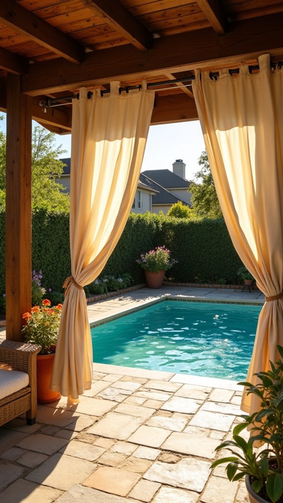 18 Charming Backyard Pool Pergola Ideas That Complete the Space outdoor curtains for privacy