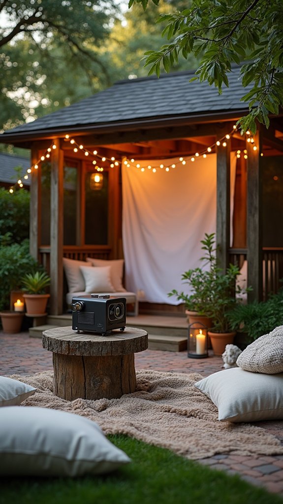 21 Clever Small Backyard Pool Cabana Ideas That Make Space Work Harder outdoor movie night setup