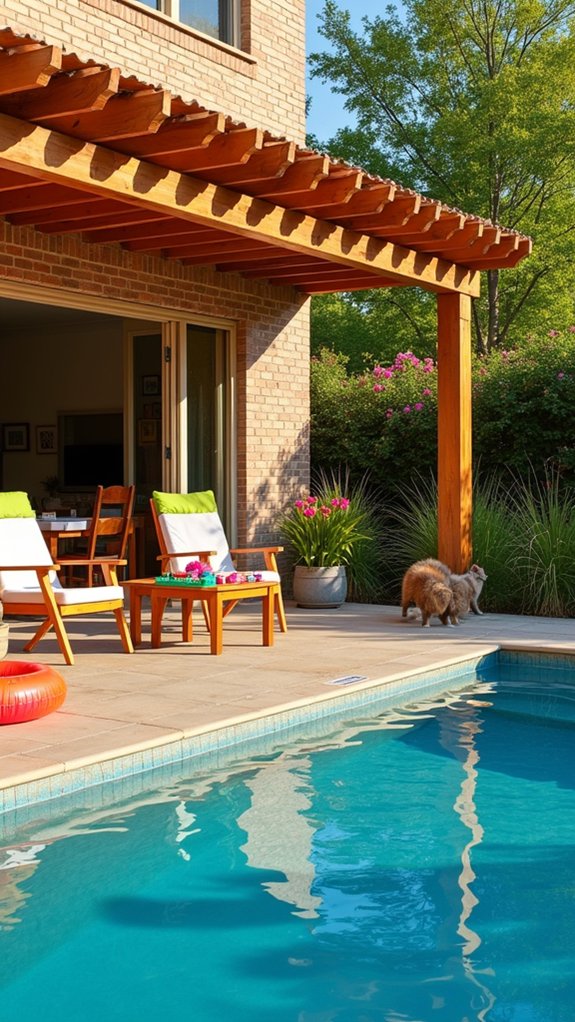 25 Breezy Pool House With Pergola Ideas That Add Shade and Style playful pergola for families
