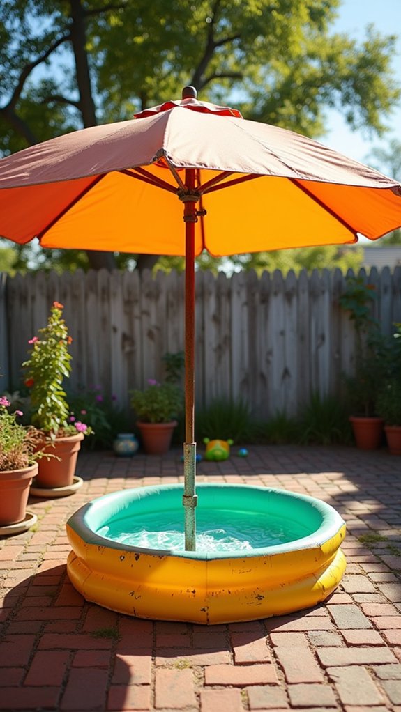 21 Handy Kiddie Pool Shade Ideas That Protect Sensitive Skin repurposed beach umbrella shade