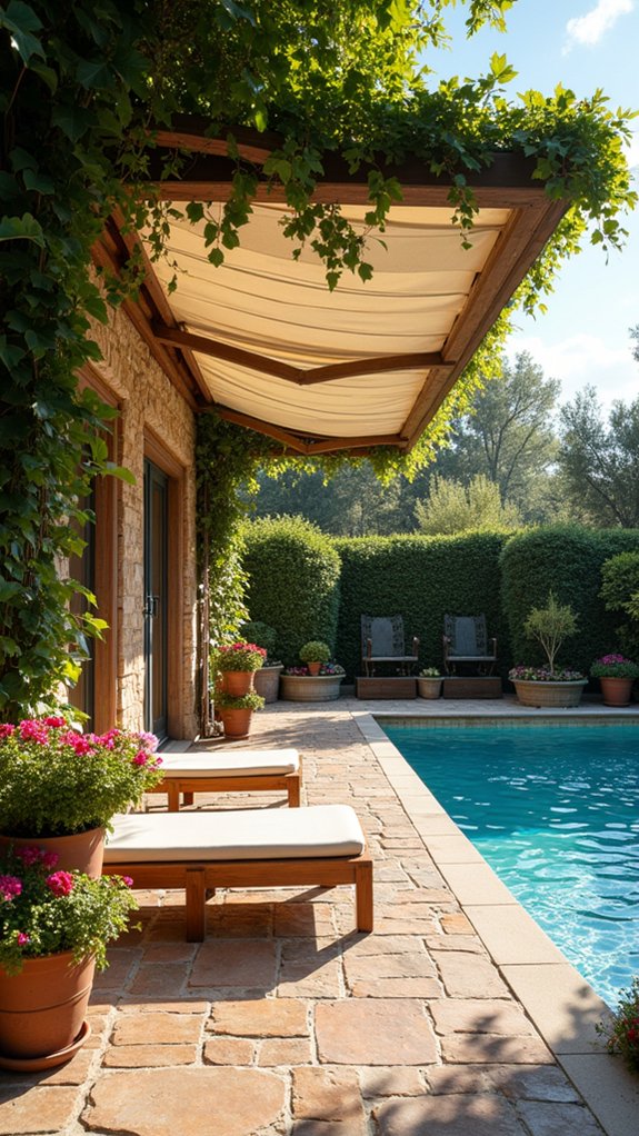 25 Mediterranean Pool Pergola Ideas With Timeless Elegance retractable canopy outdoor pergola