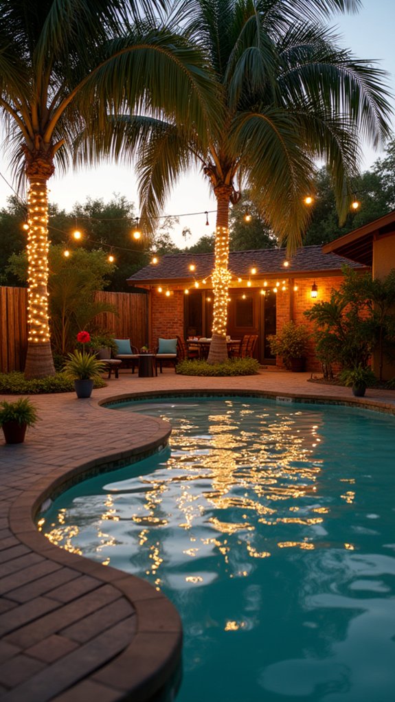 20 Romantic Pool Wedding Lighting Ideas That Feel Magical romantic palm tree lighting