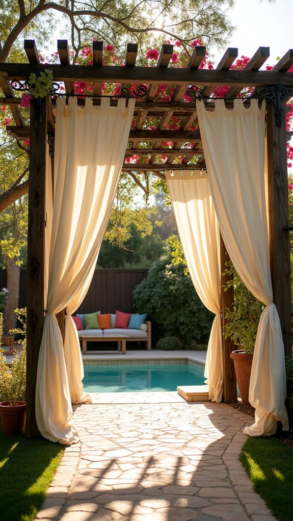 24 Thoughtful Pool Pergola Ideas That Add Style and Shade rustic beams and greenery