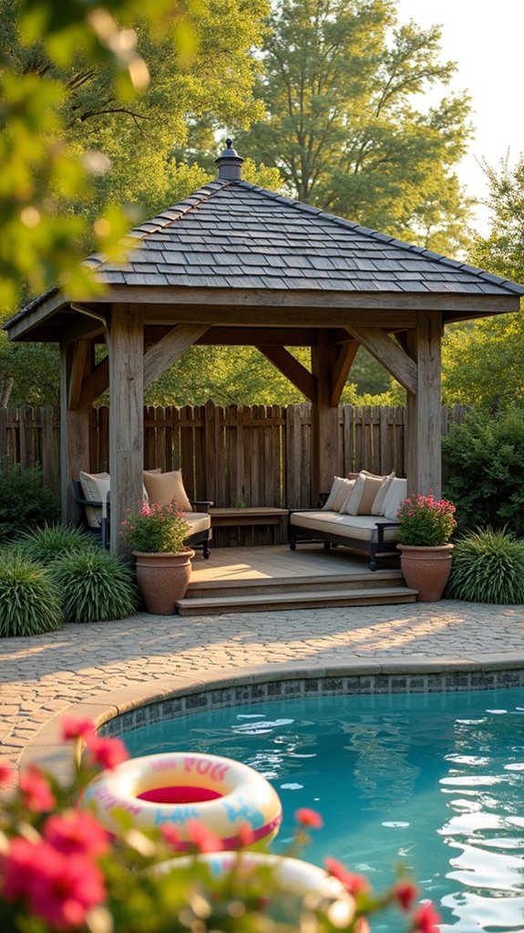 24 Beautiful Pool Gazebo Ideas That Add Shade and Structure rustic charm meets relaxation