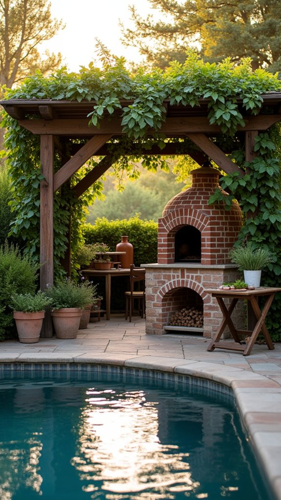 24 Practical Pool Pergola With Kitchen Ideas For Outdoor Cooking rustic charm with pizza