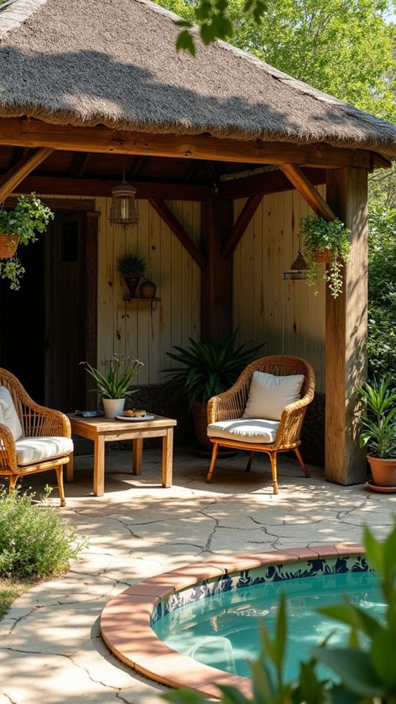 19 Rustic Pool Cabana Ideas With Natural Textures rustic furniture enhances charm