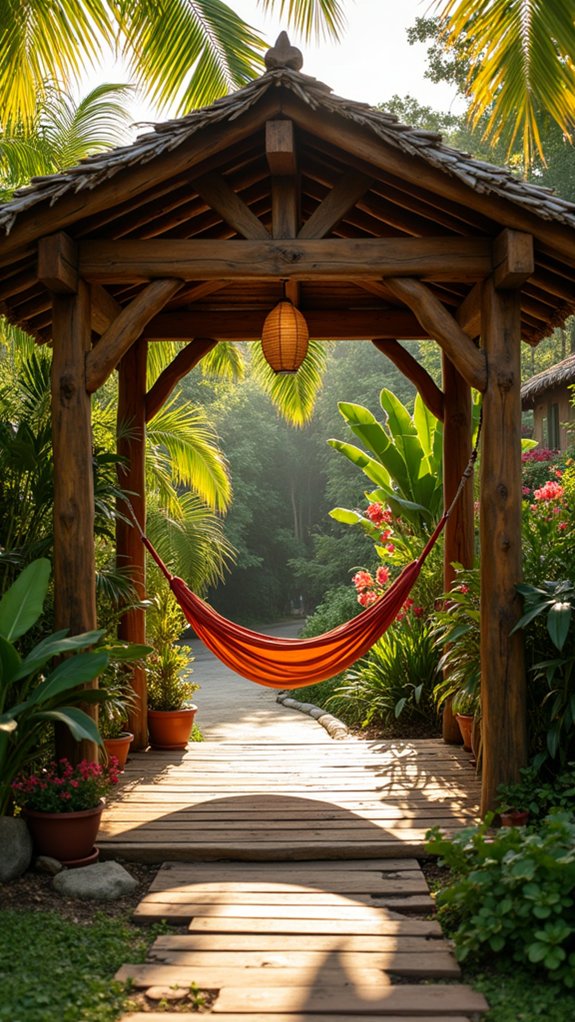 22 Tropical Pool Cabana Ideas That Feel Vacation Ready rustic hammock retreat oasis