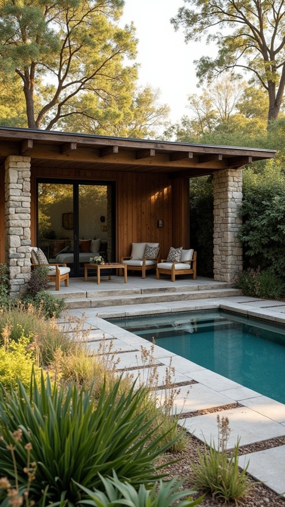 19 Rustic Pool House Ideas With Warm Natural Charm rustic modern design blend